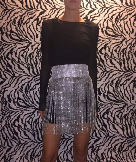 High Waisted Silver Sparkle Fringe Mini Skirt Rave Skirt Etsy