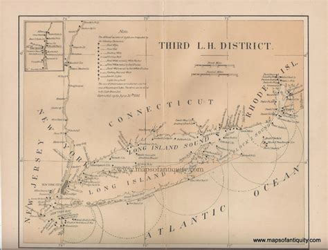 1881 Lighthouses Of New York Connecticut And Rhode Island Antique