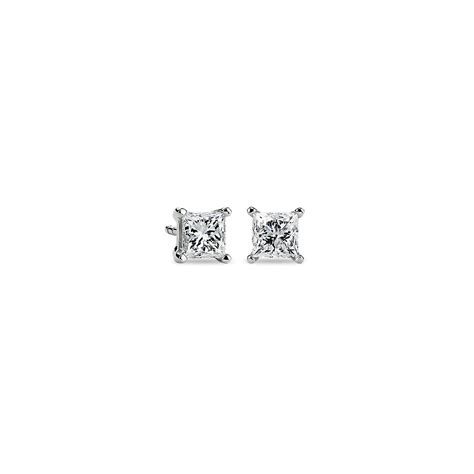 Princess Cut Diamond Stud Earrings In 14k White Gold 1 Ct Tw Blue