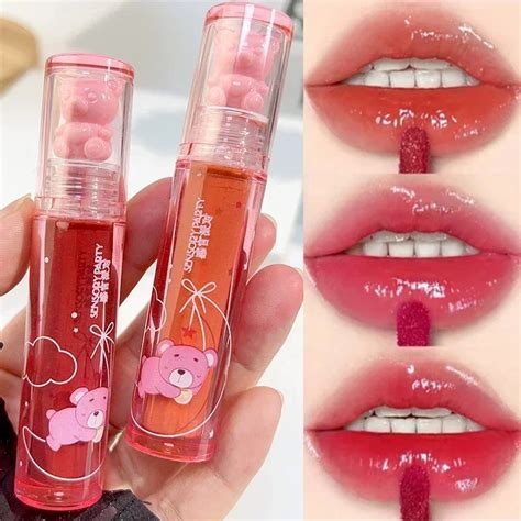Crystal Glossy Lip Glaze Mirror Cute Bear Lip Gloss Waterproof Transparent Nude Liquid Lipstick