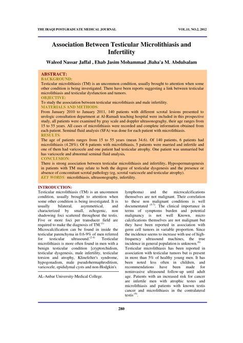 Pdf Association Between Testicular Microlithiasis And Infertility