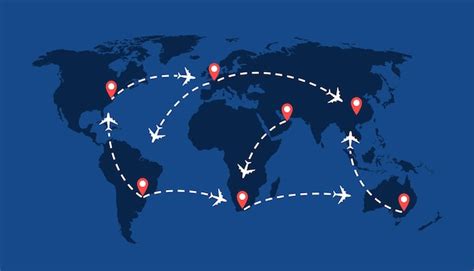 Premium Vector World Travel Map With Airplanes Flight Routes And Pins