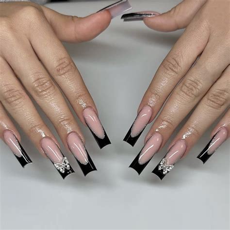 24pcs Long Ballet False Nail Black French Simplicity Fake Nail Wearable