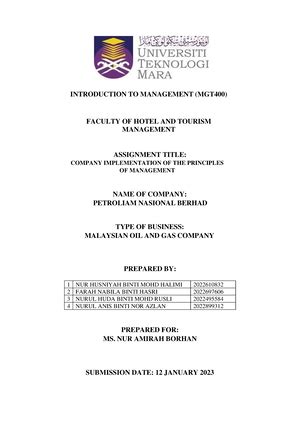 Reflection Paper Mgt Universiti Teknologi Mara Faculty Of