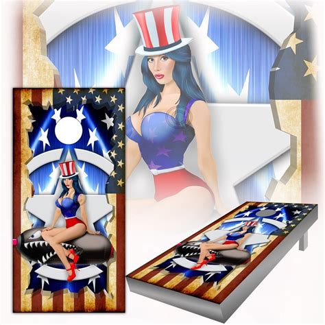 American Flag Rustic Pinup Cornhole Board Wraps Speed Demon Wraps