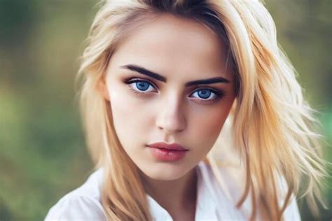 Premium Ai Image A Girl With Blue Eyes And A White Shirt