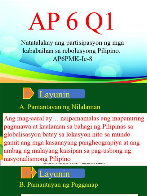 Ap 6 Q1 W4 Natatalakay Ang Partisipasyon Ng Mga Kababaihan Sa