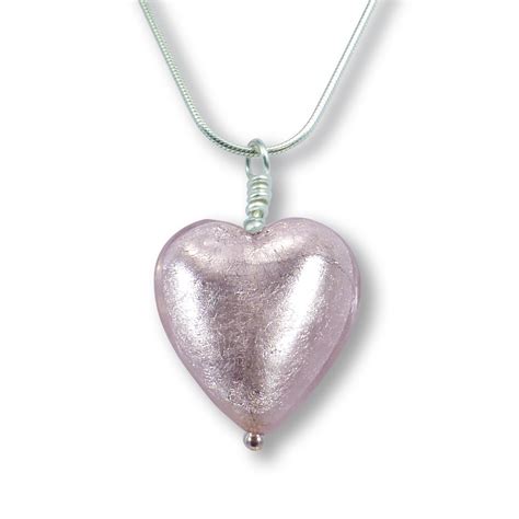 Murano Glass Heart Pendant Esta Rosa Silver From Simply Murano