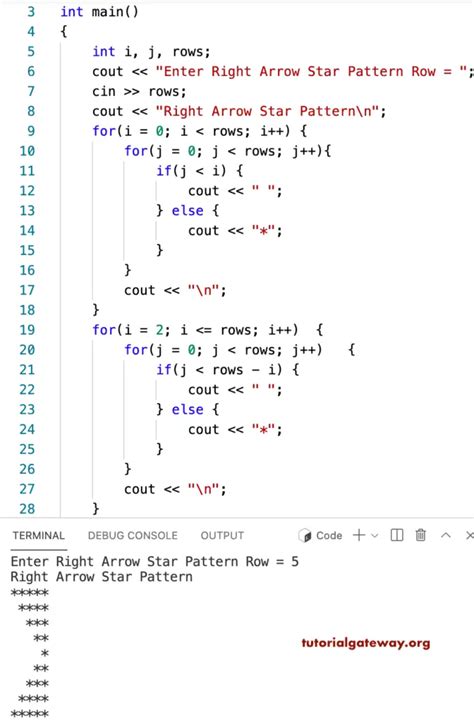 C Program To Print Right Arrow Star Pattern