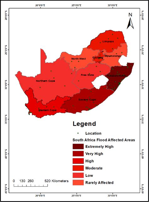 Map Of South Africa Showing The Provinces And Severity Of Flood