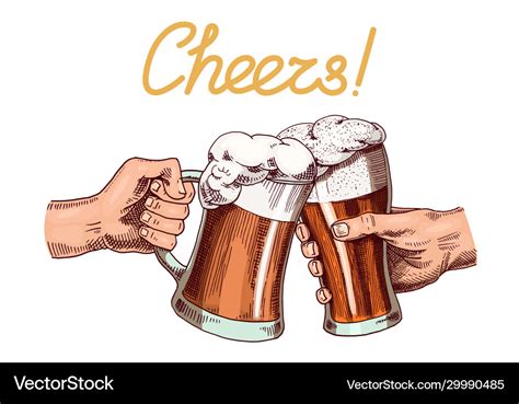 Cheers Toast Beer In Hand Vintage Alcoholic Vector Image