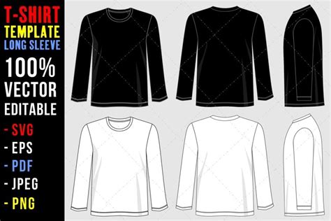 T SHIRT MOCKUP / TEMPLATE LONG SLEEVE SVG, EPS, PDF, PNG,