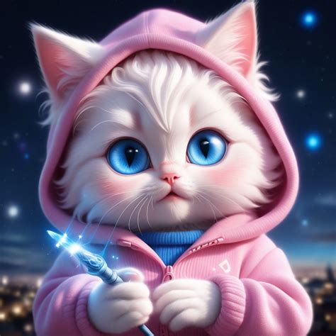 Little realistic cute cat holding a magic wand in hands by 3BDO 7AWAS ...