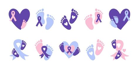 Premium Vector World Prematurity Day Set Purple Awareness Ribbon