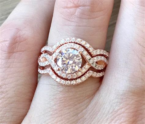 Infinity Twist Engagement Ring Set Rose Gold Engagement Ring Halo