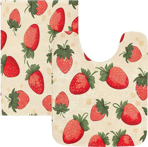 Wellsay Bathroom Rug Set 2 Pieces Lovely Strawberry Soft And Absorbent