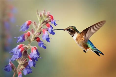 Premium AI Image | A hummingbird is feeding on a flower.