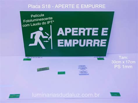 DUDALUZ Sinalização de Emergência Placa S18 APERTE E EMPURRE