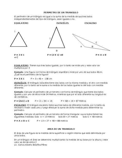 Perimetro Y Area Del Triangulo Perimetro De Un Triangulo El Perímetro