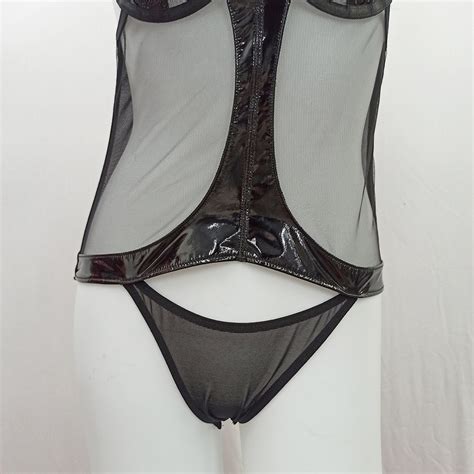 Oem Odm Supplier Vinyl Transparent Mesh Bodysuit For Women Lace Bodysuit Lingerie Sexy Hot