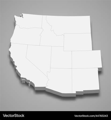 3d Isometric Map West Region Of United States Vector Image