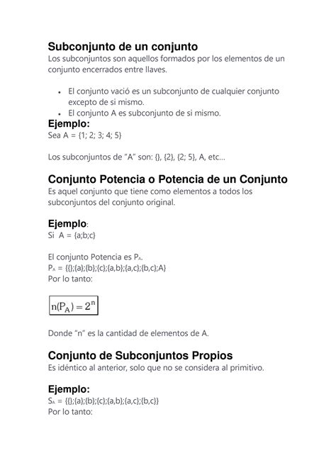 Subconjunto de un conjunto El conjunto vaciÛ es un subconjunto de