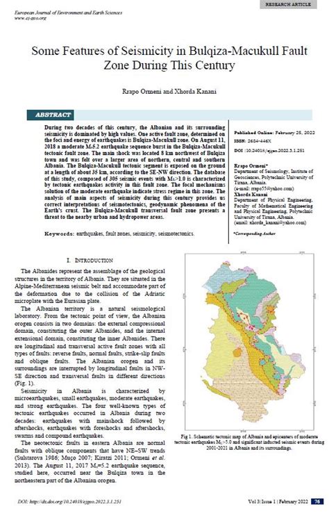 Some Features Of Seismicity In Bulqiza Macukull Fault Zone During This