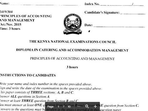 Diploma In Catering And Accommodation Module Knec Past Papers