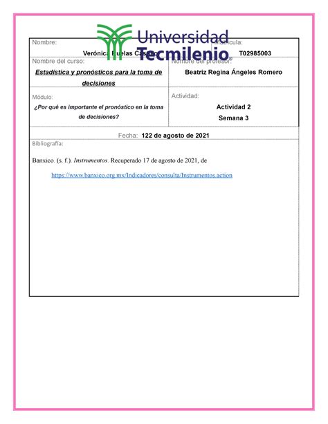 Estadistica Y Pronosticos PARA LA TOMA DE Decisiones Act 2 VRC