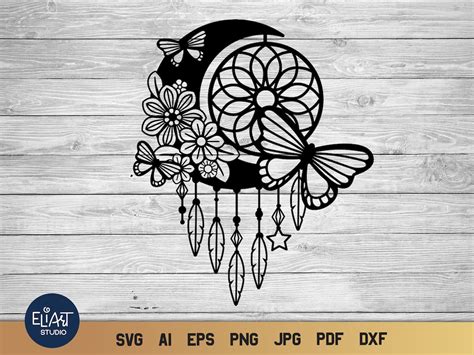 Dream Catcher SVG Floral Moon Dreamcatcher Boho SVG Dreamer With