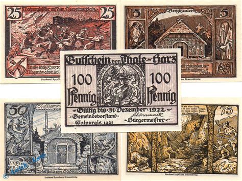 Notgeld DE 5 Scheine Kpl 1921 Stadt Thale Walpurgis Set Mit 5