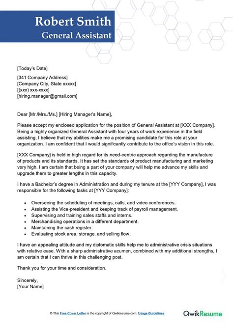 General Assistant Cover Letter Examples Qwikresume