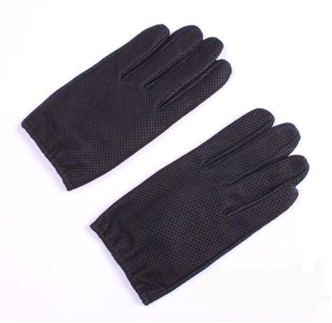 Mens Thin Genuine Goatskin Leather Wrist Gloves Soft Breathable Net