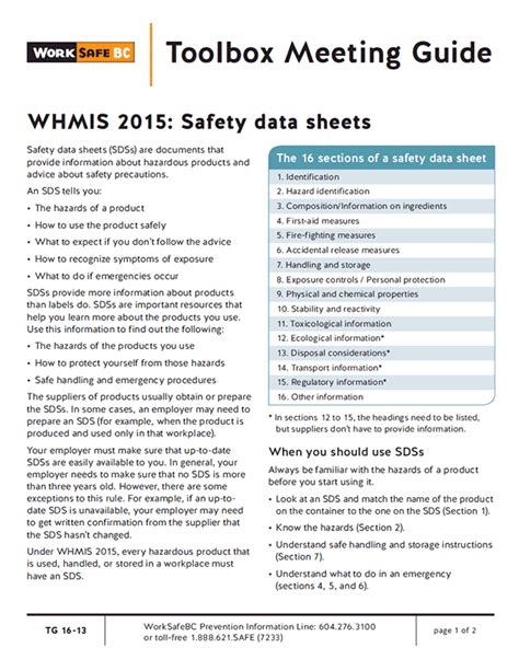 Whmis 2015 Safety Data Sheets Go2hr Resources