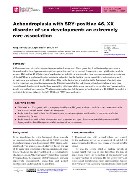 Pdf Achondroplasia With Sry Positive 46 Xx Disorder Of Sex