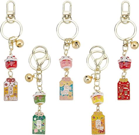 5pcs 5 Colors Lucky Cat Keychains Japanese Beckoning Cat Keychain