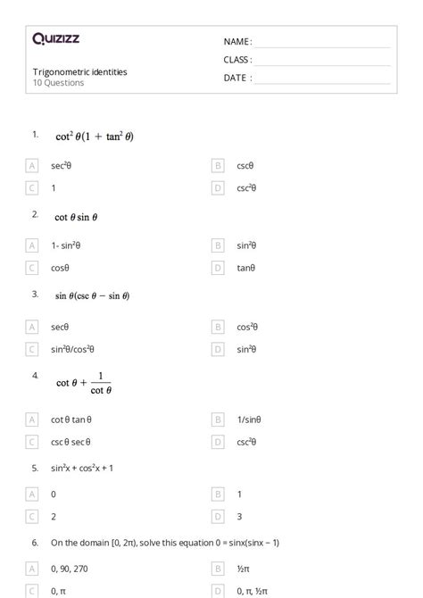 50 Trigonometric Identities Worksheets On Quizizz Free And Printable