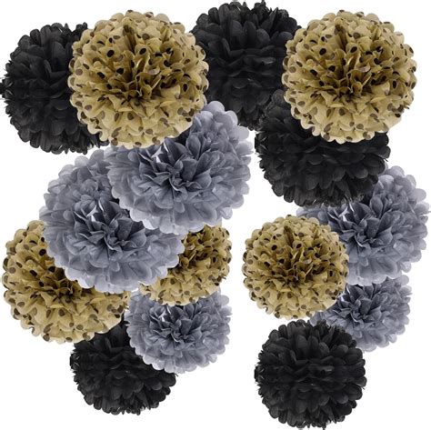 Sunbeauty Party Dekoration Pompons St Ck Schwarz Gold Silber