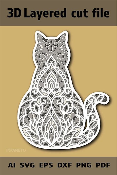 Cat Mandala Svg Multilayered Svg D Vector Files Cricut Etsy Cat