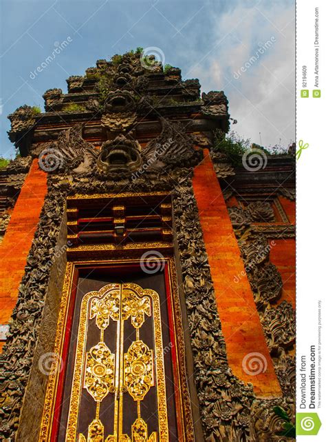 Balinese Entrance Gate Of The Temple Ubud Bali Indonesia Stock