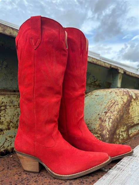 Thunder Road Red Suede Lightning Bolt Leather Boots Ds In