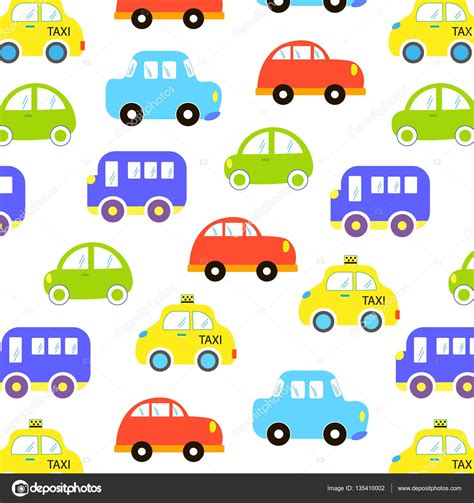 Baby background for boys. Vector of Transportation colorful car pattern ...