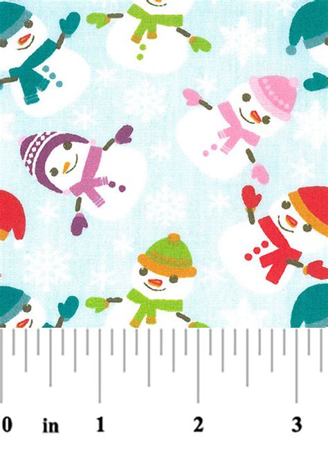 Snowman Fabric: Snowman on Blue | 100% Cotton Print Fabric - 60" Wide