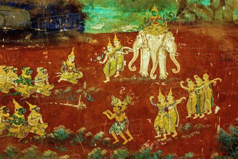 Fresco of the Reamker, the Khmer version of the Ramayana epic poem ...