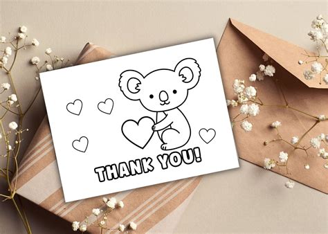 Printable Thank You Coloring Card Kids Thank You Koala Etsy