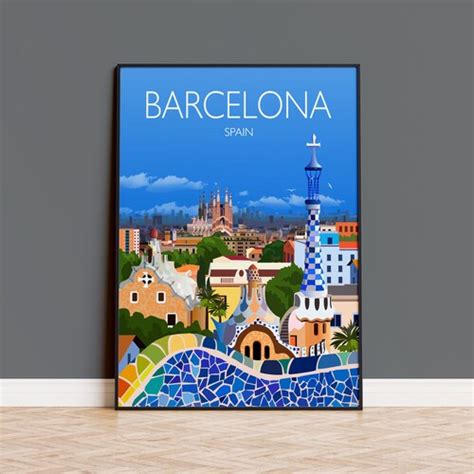 Travel Poster Of Barcelona Travel Print Of Barcelona City Etsy Uk