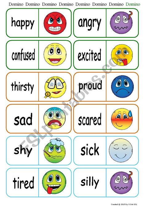 Feelings Domino game for young learners - ESL worksheet by SaraMariam