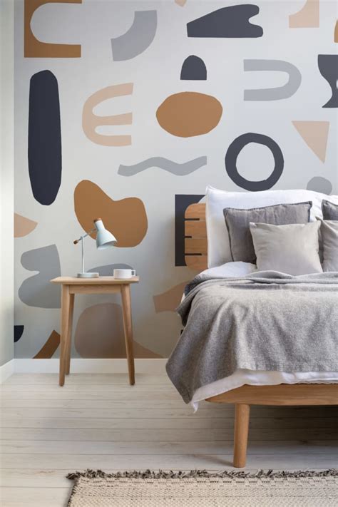 Navy Blue And Neutral Abstract Shapes Wallpaper Mural Hovia Hovia