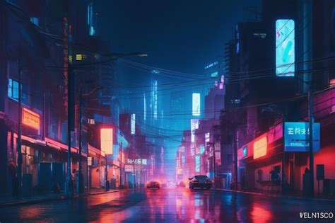 Premium Photo Futuristic Neon City With Billboard At Street Generative Ai