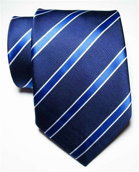 New Classic Striped Dark Blue White Jacquard Woven Silk Men S Tie